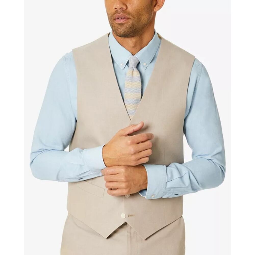 Tommy Hilfiger Men's Tan Cotton Modern-Fit TH Flex Chambray Suit Vest Size S